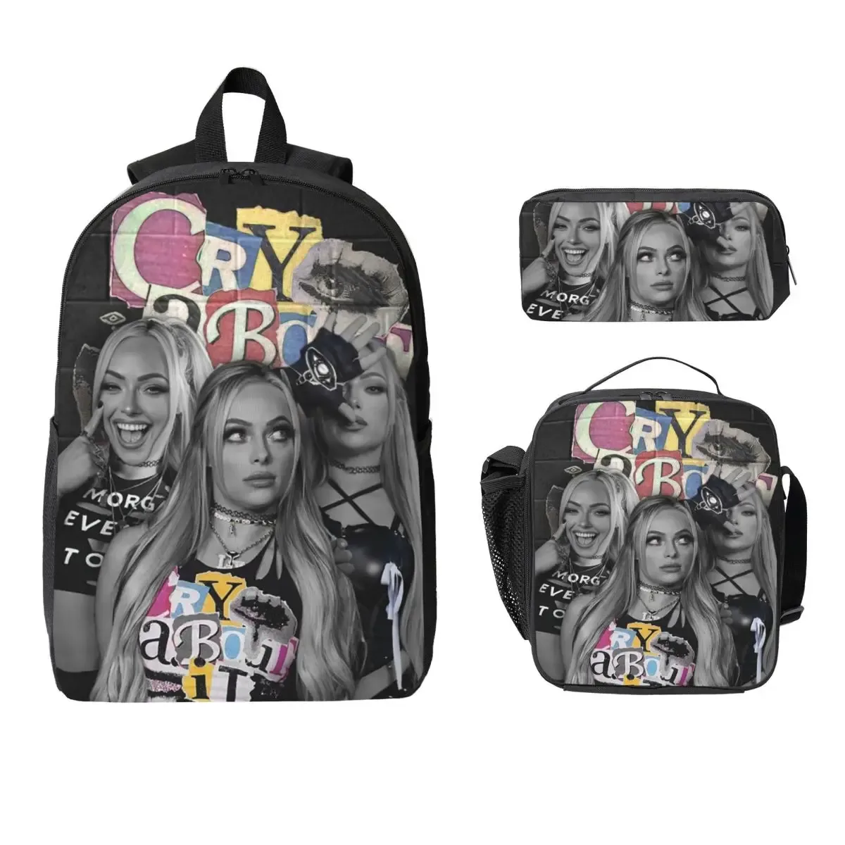 liv morgan sac à dos étudiant garçons filles bookbag sac d'école ordinateur portable sacs à bandoulière 3ps sac à déjeuner isolé trousse à crayons