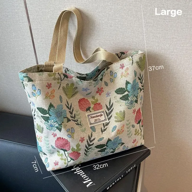 sac à bandoulière simple imprimé floral, sacoches réutilisables de grande capacité, fourre-tout simple et polyvalent