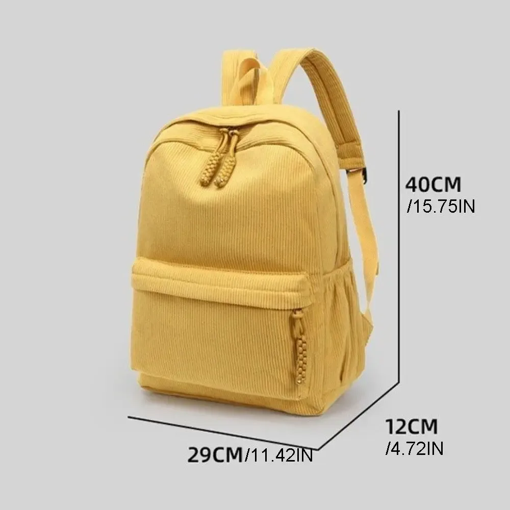 sac à dos léger en velours côtelé, grande capacité, couleur unie, sac d'école pour étudiants, sac à dos portable de style japonais pour femmes