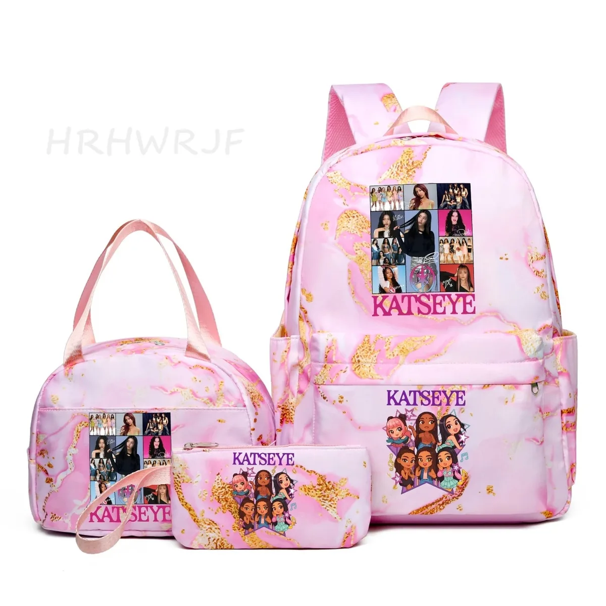 nouveau sac à dos katseye 3 pièces, dégradé rose, grande capacité pour adolescents, avec sac à bandoulière, idéal pour l'école et les voyages, pour usage quotidien