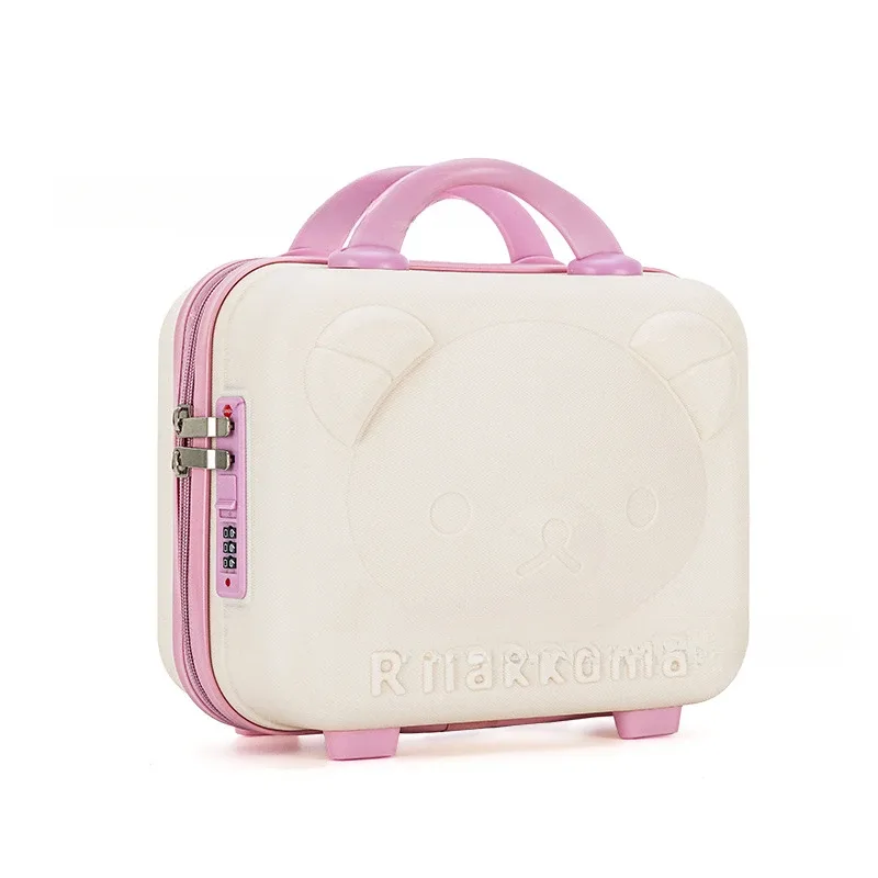 trousse de maquillage tête d'ours, boîte à mot de passe pp, valise de 14 pouces, bagage de dessin animé, cadeau de compagnon de mariage, rangement portable, étui de voyage