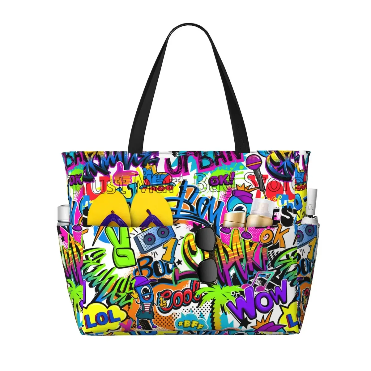 sacs fourre-tout de plage étanches pour femmes, sacs de rangement de grande capacité, sac à main initié pour voyage, vacances, natation, graffiti