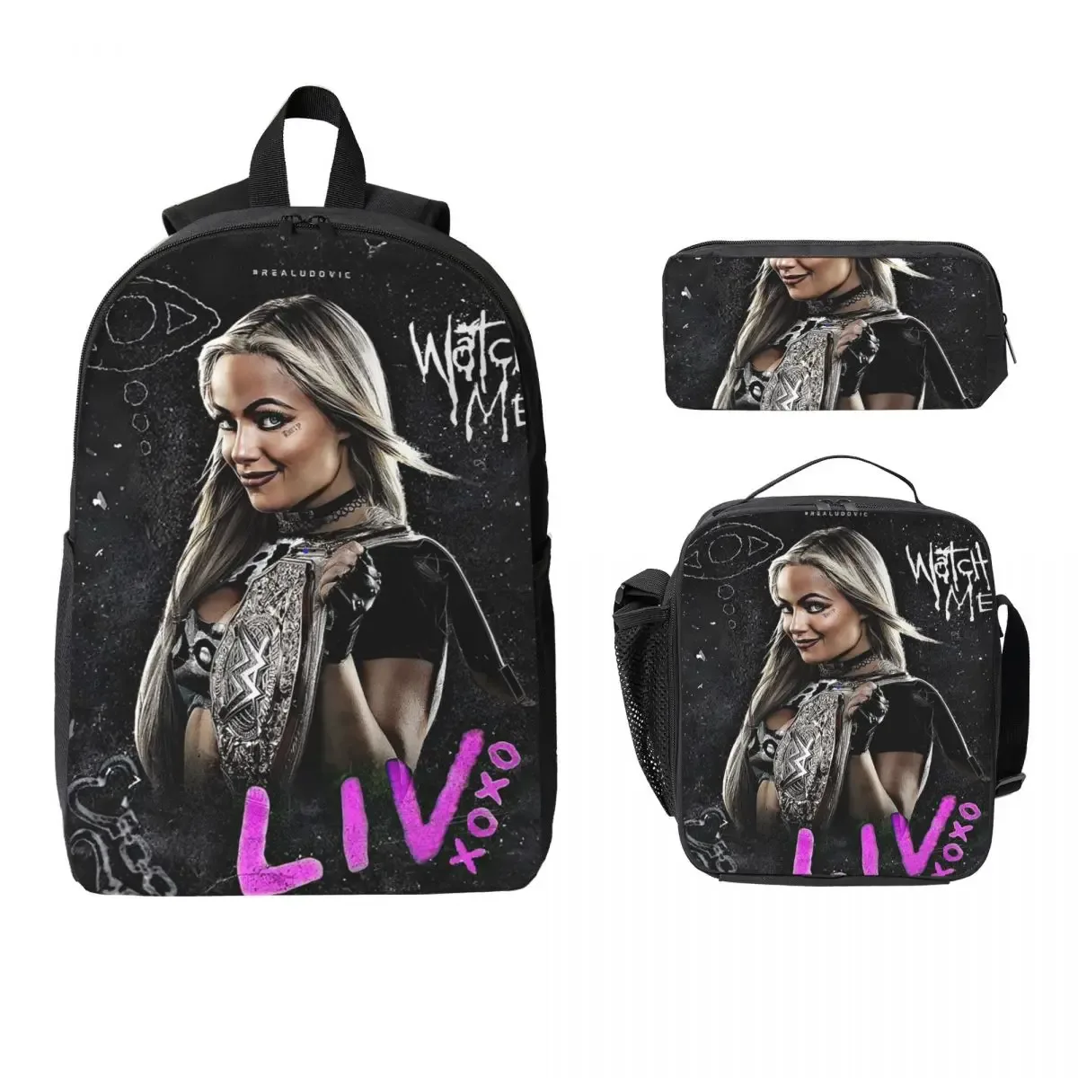 liv morgan sac à dos étudiant garçons filles bookbag sac d'école ordinateur portable sacs à bandoulière 3ps sac à déjeuner isolé trousse à crayons