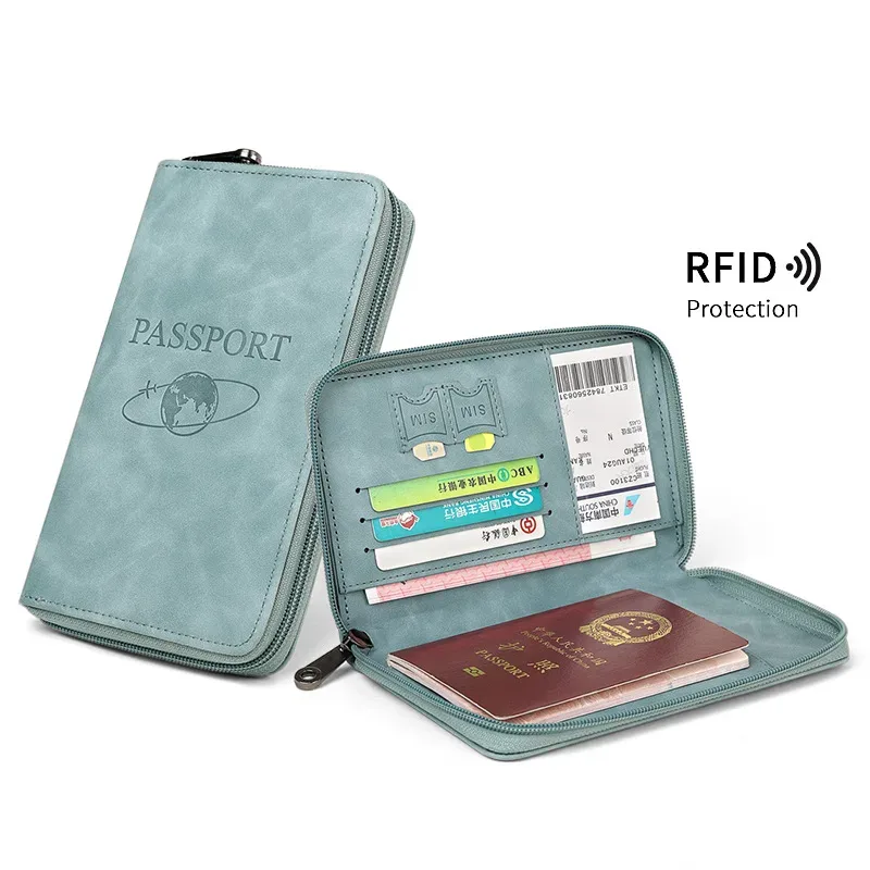 porte-passeport à fermeture éclair rfid, pince pour billets, léger, pour voyage, carte d'embarquement, paquet de certificat, portefeuille, blocage, étui pour passeport, cadeau