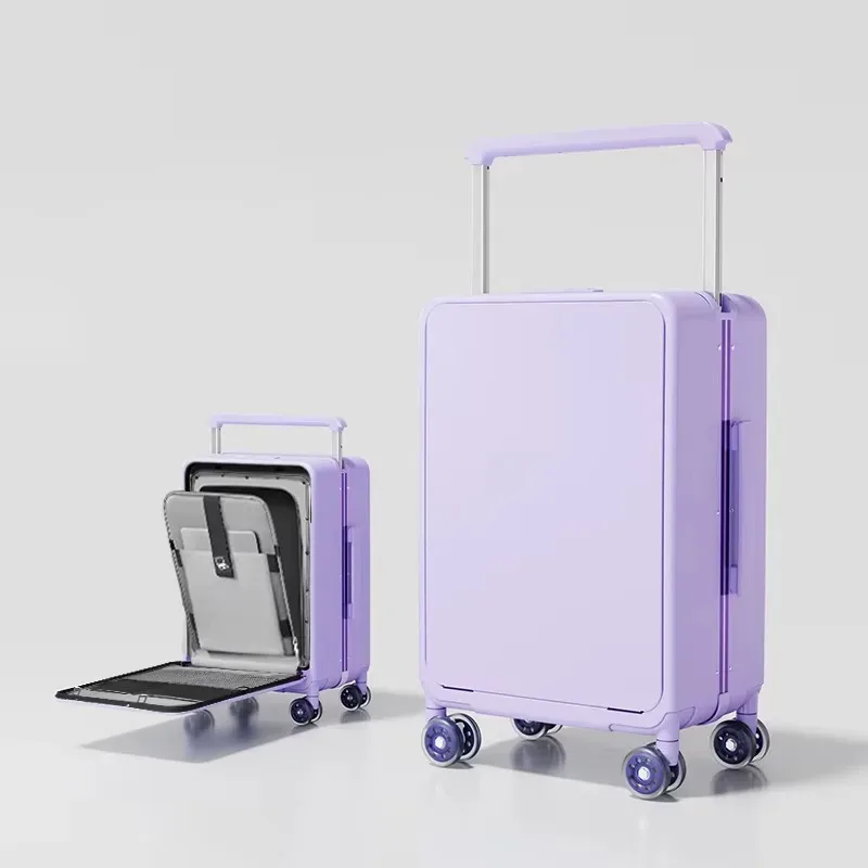 valise de voyage avec poche avant pour ordinateur portable, poignée large, bagage cabine 20'' pour homme, valise trolley 24'' pour femme avec cadre en aluminium pour pc