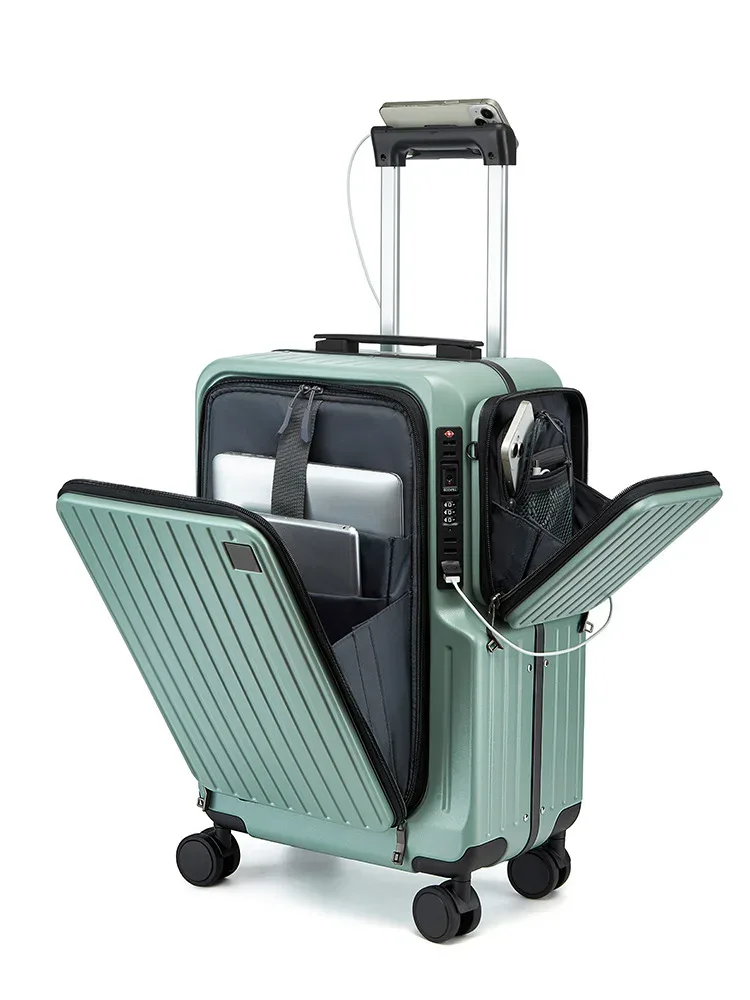 20 pouces multifonctionnel ouverture avant bagages ordinateur portable valise de voyage boîte d'embarquement boîtier de chariot pc mot de passe boîte bagage à main