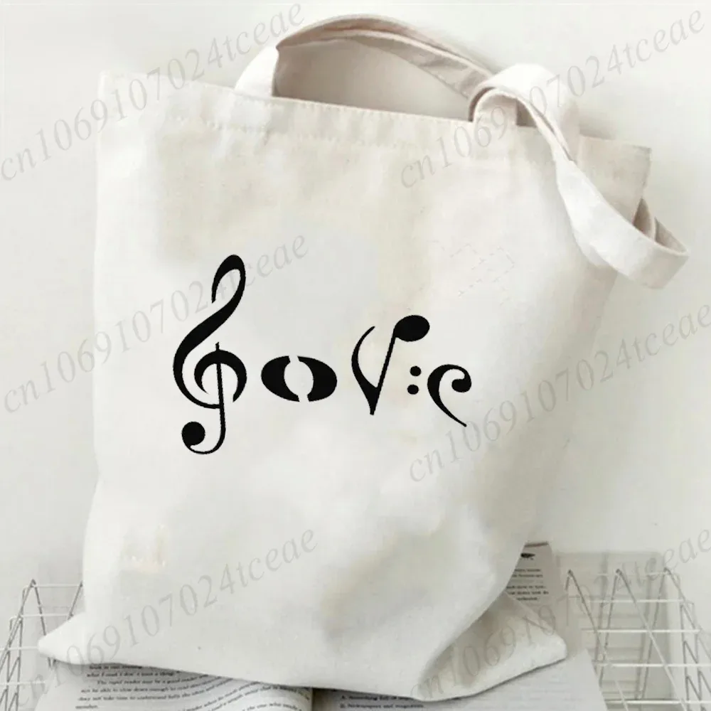 sac fourre-tout en toile pour femme, motif notes de musique, grande capacité, réutilisable, pour le quotidien
