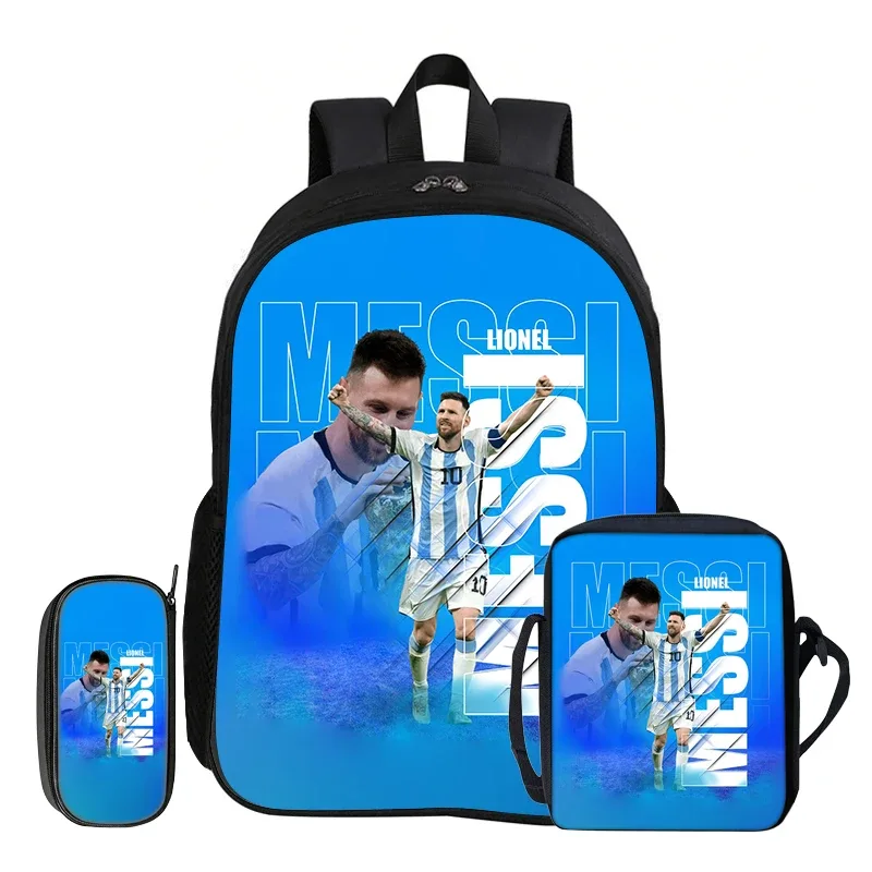 ensemble de 3 sacs à dos m-messi pour enfants, sac à dos d'école, sac à bandoulière de voyage, trousse à crayons, sac à dos de sport, sac à dos de football star, cadeau