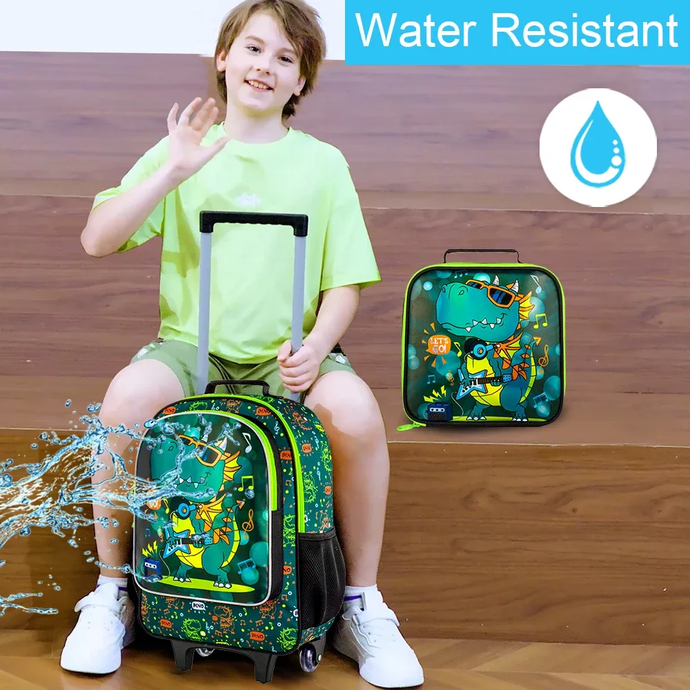 sac à dos roulant 3 pièces pour garçons, sac à dos d'école à roulettes avec roulettes, sac à livres à roulettes dinosaure pour enfants pour kinde préscolaire primaire