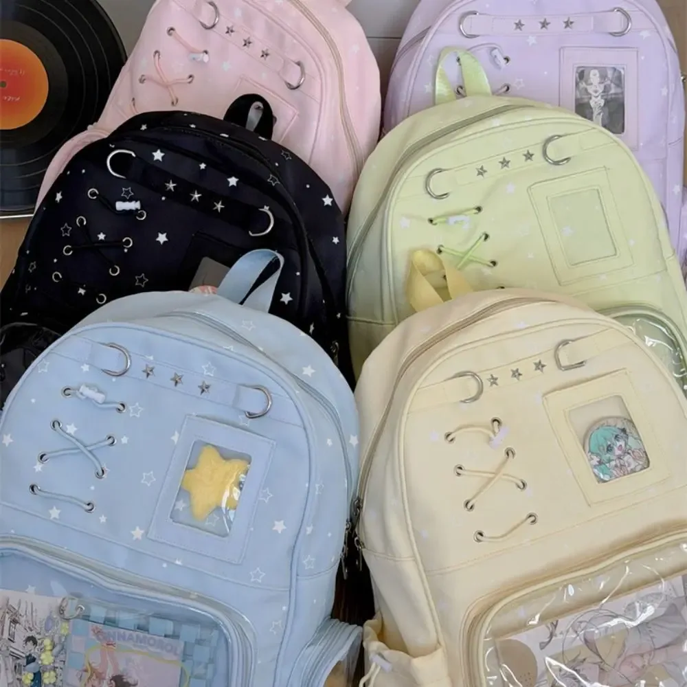 sac à dos transparent à imprimé étoiles kawaii lolita itabag, sac ita transparent imprimé avec plusieurs poches, sac à dos pour usage extérieur