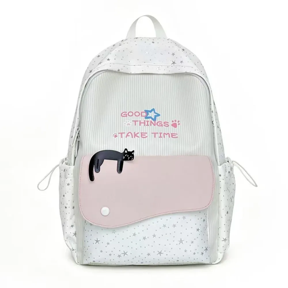 sac à dos tendance motif chat et étoiles, multicolore, en nylon imprimé, léger, mignon, idéal pour les étudiants, cadeau