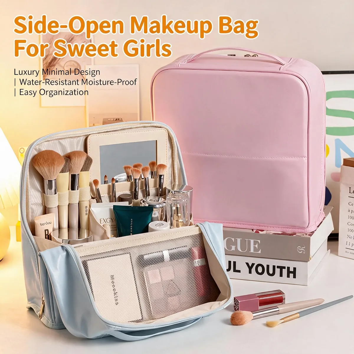 Trousse de maquillage portable, sac de voyage suspendable, imperméable, pliable, trousse de toilette de voyage verticale, sac de rangement domestique