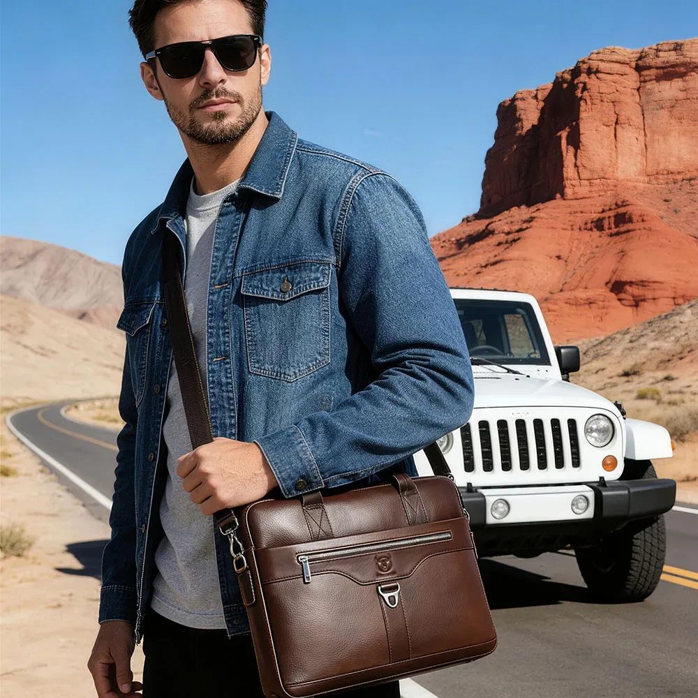 bullcaptain sac à main en cuir véritable pour homme, sac d'affaires vintage pour ordinateur portable, sac messager grande capacité, sac à bandoulière pour le travail