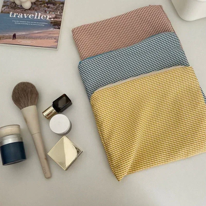 trousse de maquillage de voyage, pochette simple portable, sac à cosmétiques pour femmes, trousse de maquillage à carreaux, grande capacité, pochette en coton à fermeture éclair