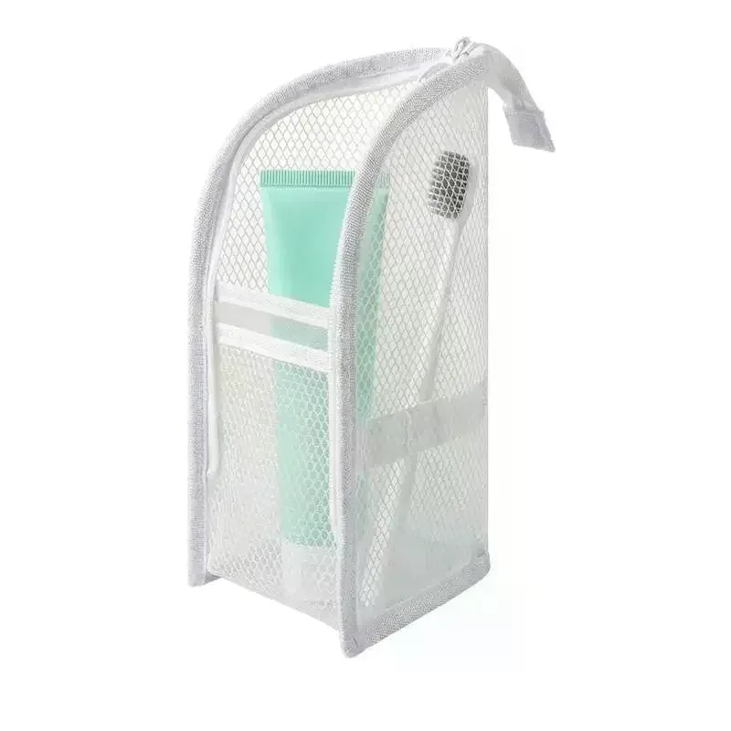 sac de toilette de voyage en maille respirante, avec poches de rangement, design vertical, pour les vacances e