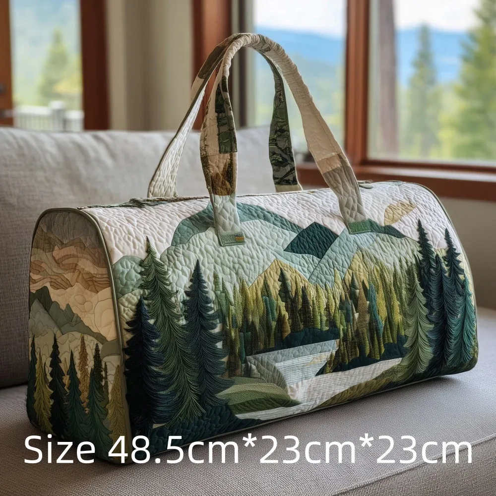 sac de voyage matelassé imprimé en 3d, fourre-tout de week-end, sac de sport, sac à main, motif cabane en montagne et forêt d'automne, paysage naturel vintage, pour femmes et hommes