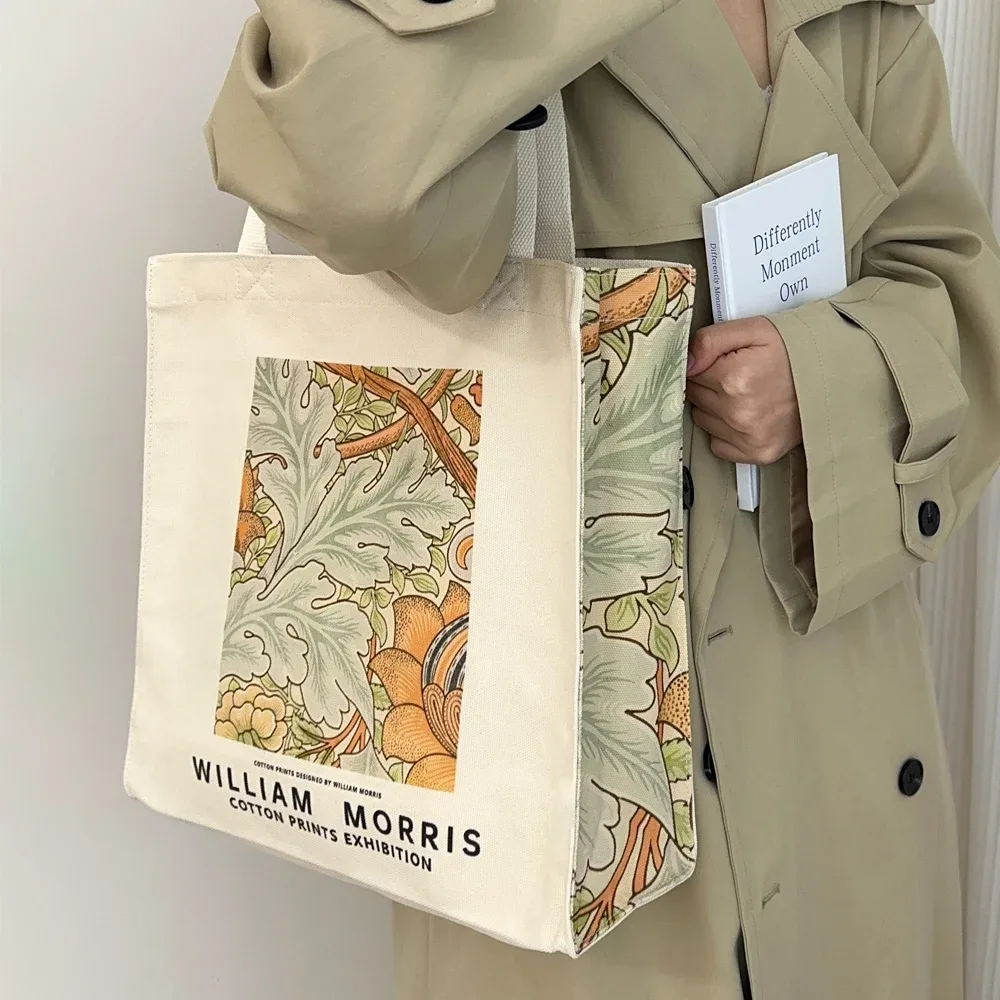 sac à bandoulière en toile extra épaisse pour femmes, van gogh morris, vintage, peinture à l'huile, fermeture éclair, livres, grand fourre-tout pour le shopping
