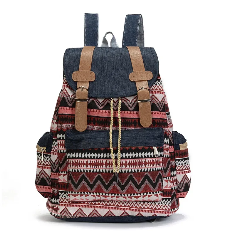 femmes impression nationale sac à dos toile sacs d'école pour adolescents sac à bandoulière week-end voyage sac à dos denim mochilas femininas