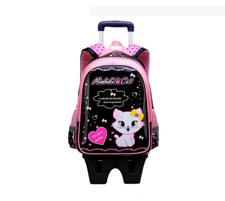 3 sacs à roulettes scolaires pour enfants, sacs à dos à roulettes pour filles, sacs à roulettes pour l'école, style chat, sacs à dos pour filles