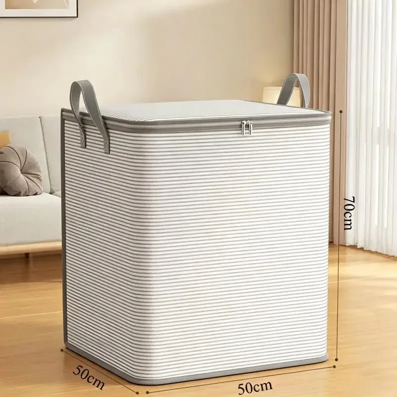 sac de rangement à fermeture éclair rayé gris, grande capacité, anti-poussière, pour usage domestique et rangement classifié