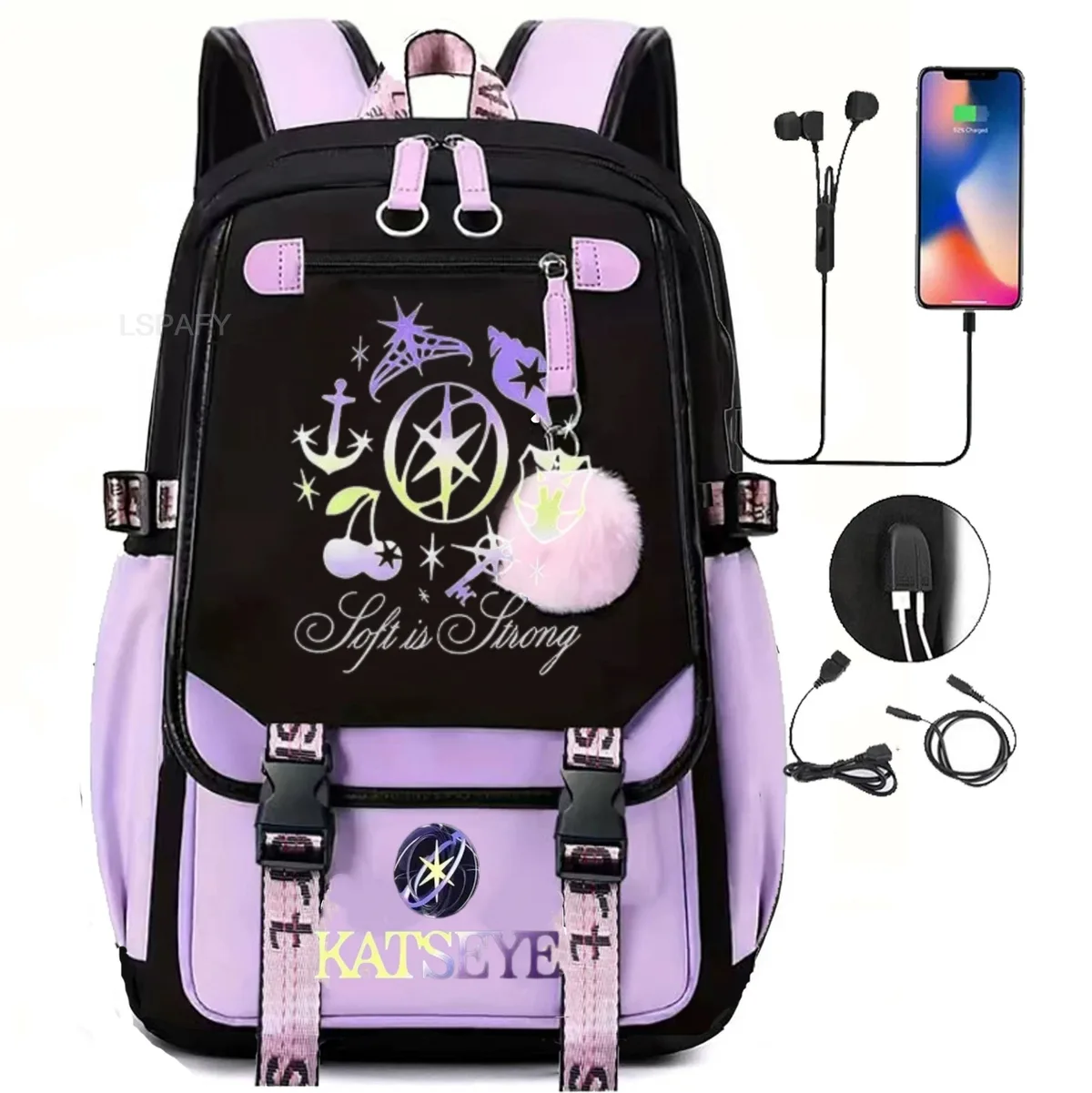 Sacs à dos Kawaii Hot Katseye à imprimé amusant, doux et mignons, grande capacité, pour étudiants, sacs d'école, sacs pour ordinateur portable, patchwork, simples, Mochilas