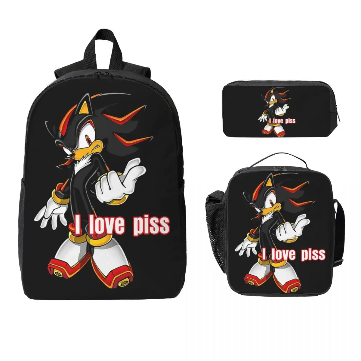sac à dos shadow the hedgehog pour garçons et filles, sac d'école, sacs à bandoulière pour ordinateur, sac à déjeuner isotherme 3ps, trousse à crayons
