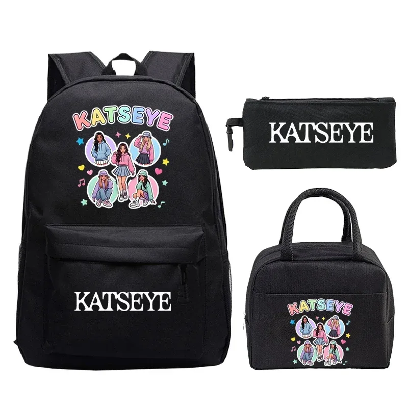 ensemble de sacs à dos katseye pour filles, sac à dos pour étudiants avec sac à déjeuner, trousse à crayons, sacs d'école, cadeaux pour enfants, mochila