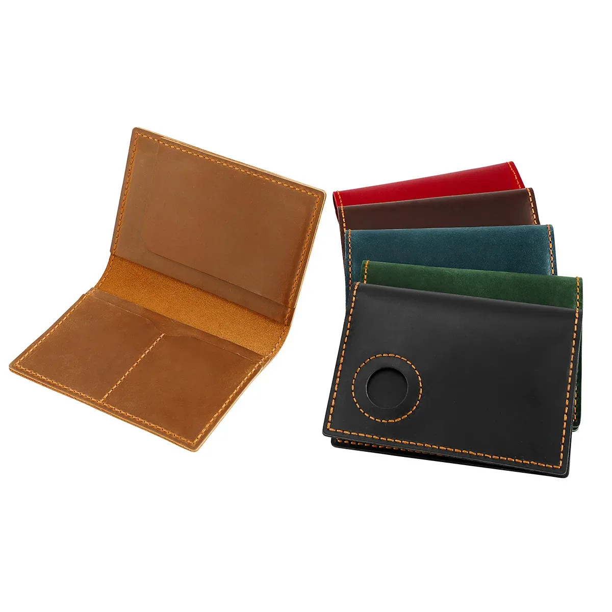 crazy horse – portefeuilles de suivi en cuir, porte-passeport, couverture de passeport pliable en cuir véritable avec fente airtag, indispensable pour le voyage