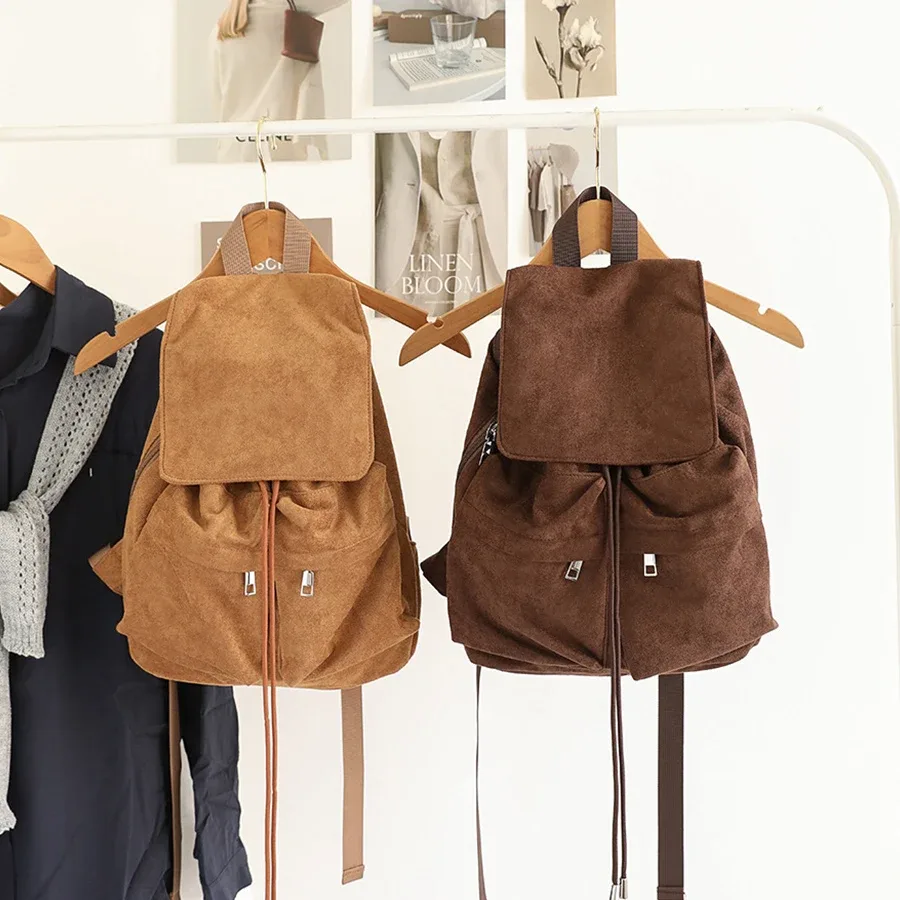 Sac à dos en daim pour femme, sac à bandoulière décontracté pour trajets quotidiens, sac à cordon pour femme, Mochilas, Rucksack, sac d'école
