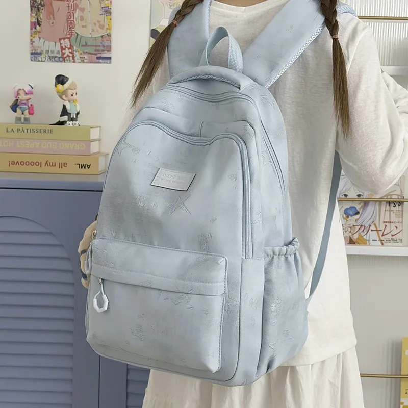 sac à dos de grande capacité pour femmes, multi-poches, sac de voyage décontracté pour femmes, cartable imprimé étoile pour adolescentes, sac à livres