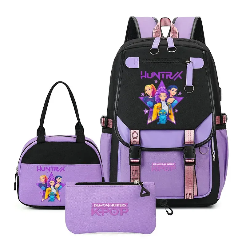 sacs à dos tendance k-pop demon hunters pour adolescentes, sacs à bandoulière, trousse à crayons, ensemble de sacs d'école pour étudiants, sac de voyage mochila