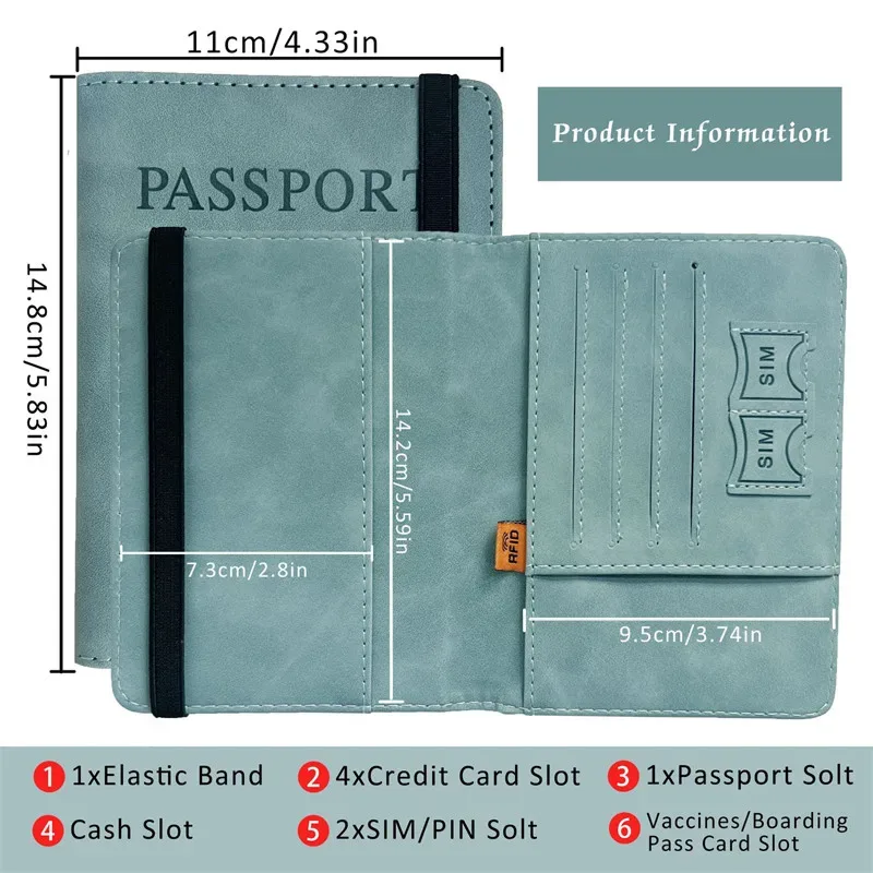 housse de protection portable pour passeport, pochette de rangement multifonctionnelle pour cartes d'identité et bancaires, étui portefeuille en cuir pu, accessoires de voyage