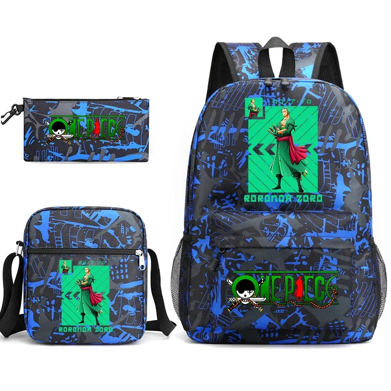 ensemble de sacs à dos pour étudiants imprimés one piece zoro, avec sac à bandoulière et trousse à crayons, pour enfants et adolescents, pour l'école, les voyages, légers