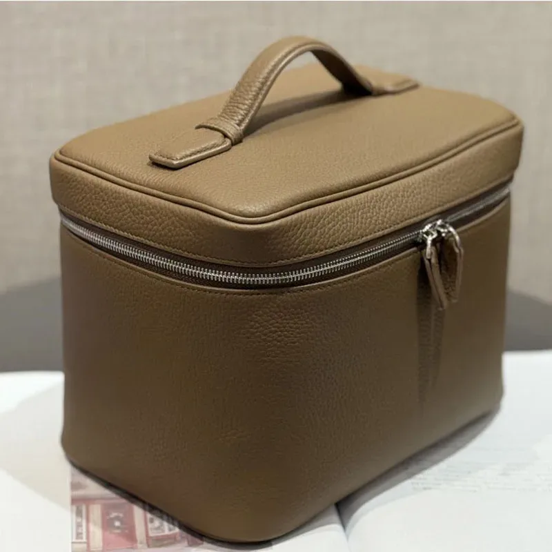 trousse de maquillage de grande taille en cuir de vache de première qualité, trousse de toilette portable et pratique, sac de voyage en cuir véritable de grande capacité.