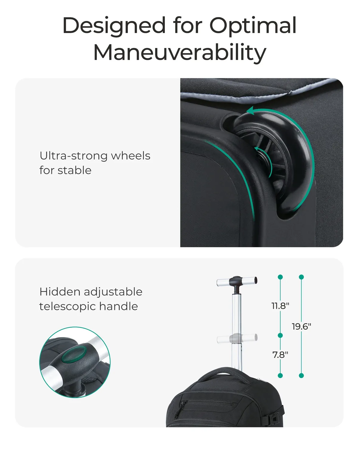 bagsmart sac à dos roulant pour ordinateur portable 17 pouces résistant à l'eau grande capacité 40l bagage de voyage sac à dos à roulettes pour hommes femmes