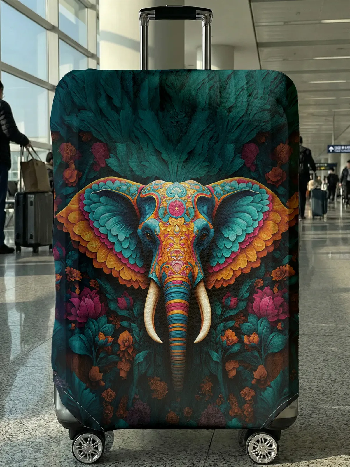housse de bagage colorée à imprimé éléphant, adaptée aux bagages de 18 à 32 pouces, manchon pour poignée de bagage, accessoires de voyage