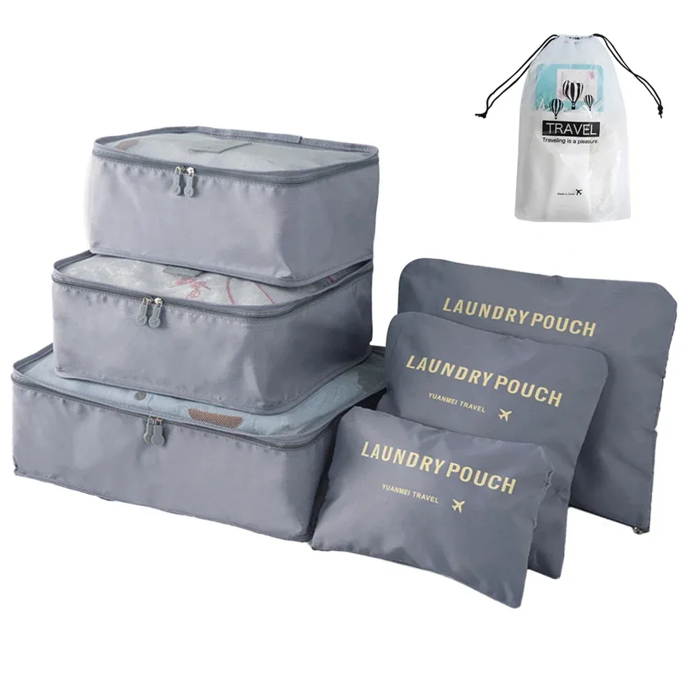 8/6 pièces ensemble sac de rangement de voyage grande capacité bagages vêtements tri organisateur valise pochette étui essentiels chaussures emballage cube