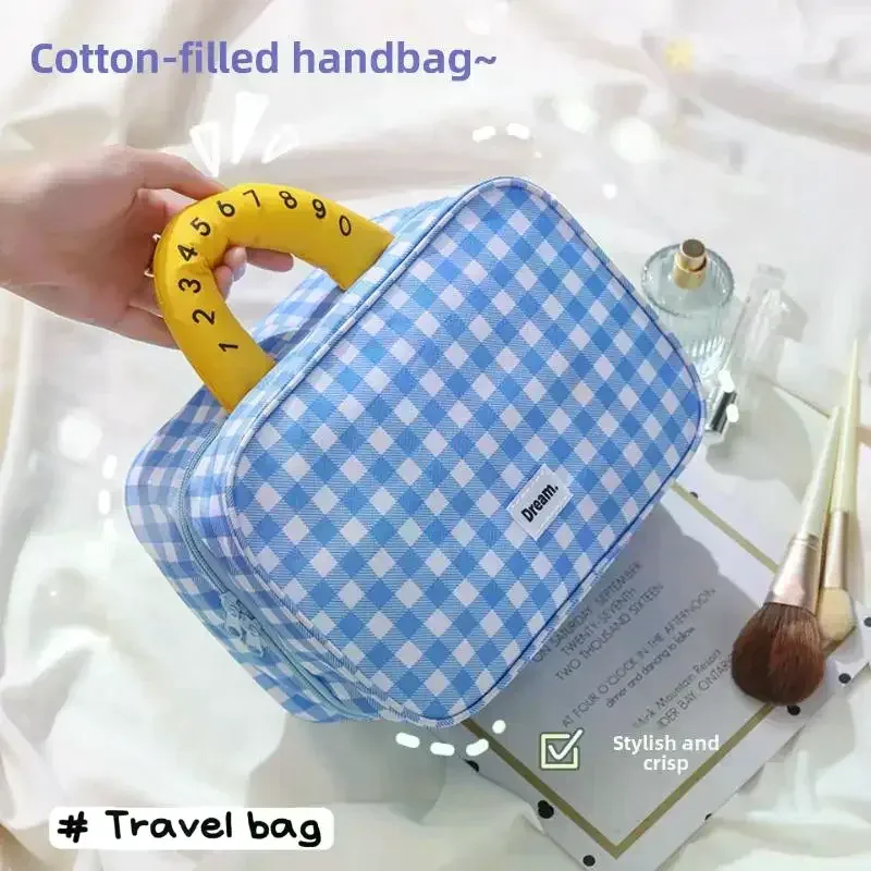 trousse de maquillage pliable de haute valeur esthétique avec crochet, sac de rangement de voyage de grande capacité, trousse de toilette portable pour voyage
