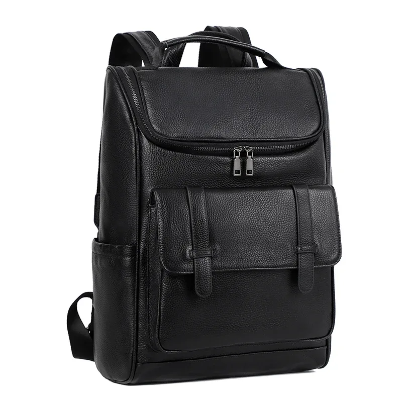 sac à dos en cuir véritable pour hommes, cartable de grande capacité pour garçons, sac pour ordinateur portable, sacs à dos de voyage en peau de vache, cartable étudiant, 100%