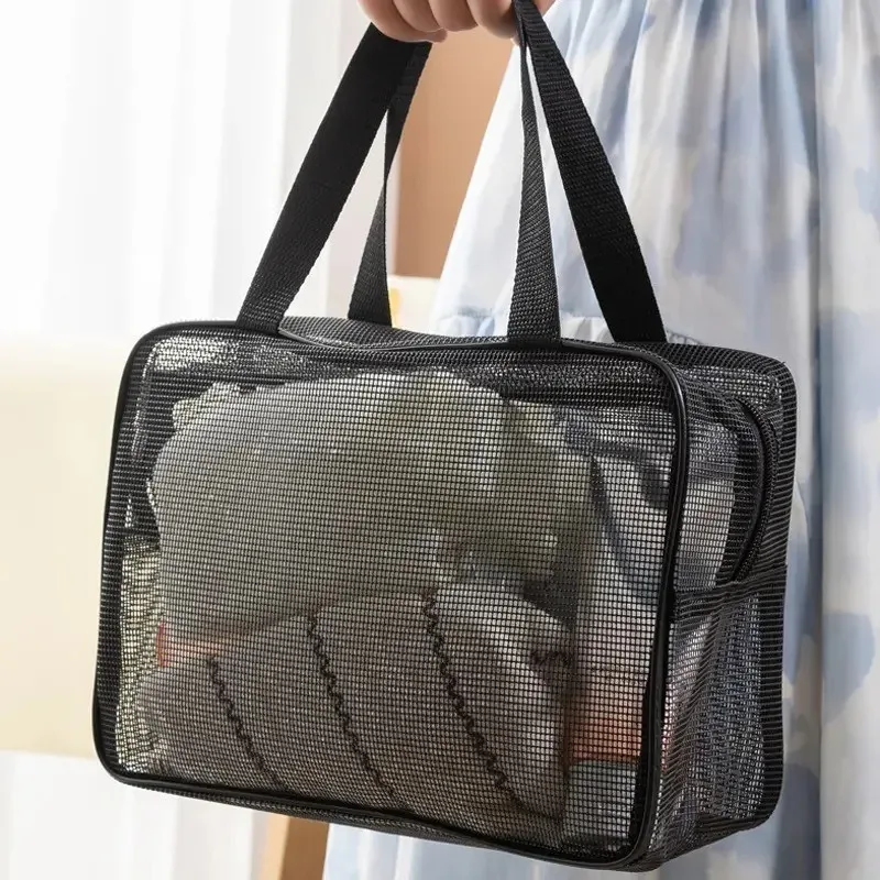 sac de rangement de douche en maille portable, grande capacité, sac de toilette pour salle de bain, organisateur de cosmétiques et articles divers pour les voyages et les sorties quotidiennes