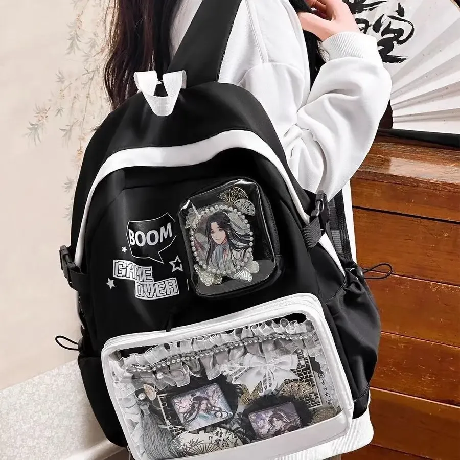 ita sac à dos grande capacité mode femmes sacs à dos solide multi poches bricolage badge pour épingle affichage étudiant sac quotidien décontracté