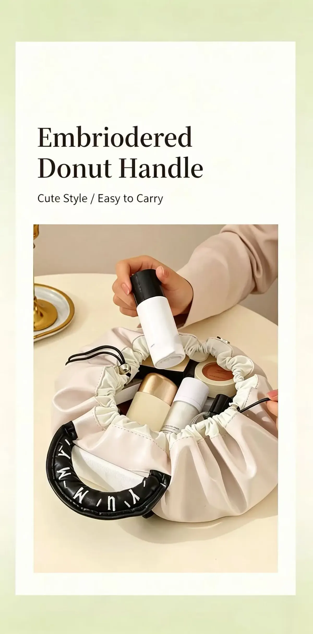sac de maquillage à cordon de serrage, organisateur de cosmétiques de voyage en pu imperméable, trousse de toilette portable, pochette de rangement de grande capacité pour femmes