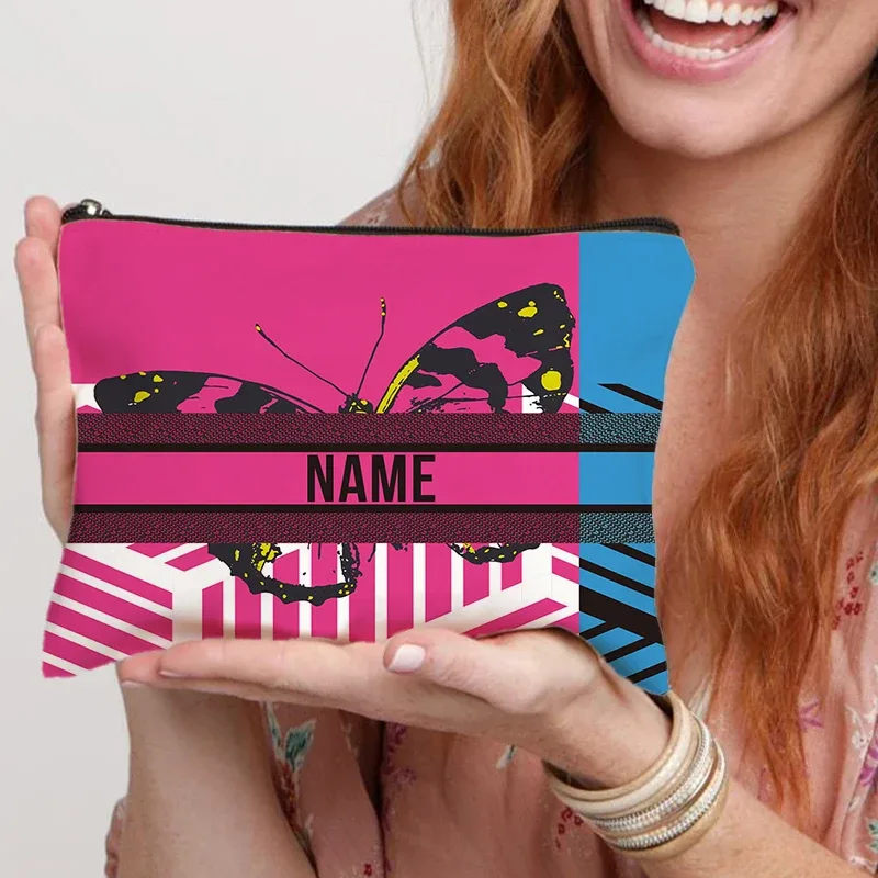 trousse de maquillage personnalisée pour femmes, cadeau pour enseignant(e) scolaire, trousse à crayons personnalisée, trousse à cosmétiques magnifique avec nom pour femme