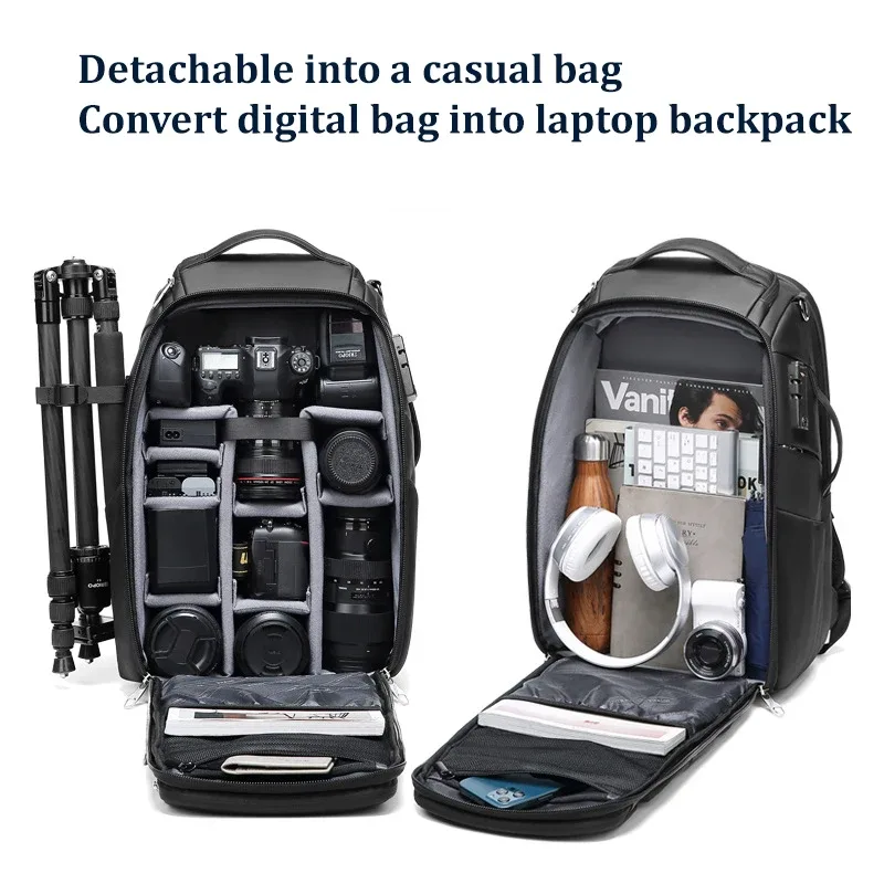 sac à dos professionnel pour appareil photo reflex numérique pour hommes avec support pour trépied détachable, transformable en sac à dos antivol de 40 l pour ordinateur portable de 17 pouces