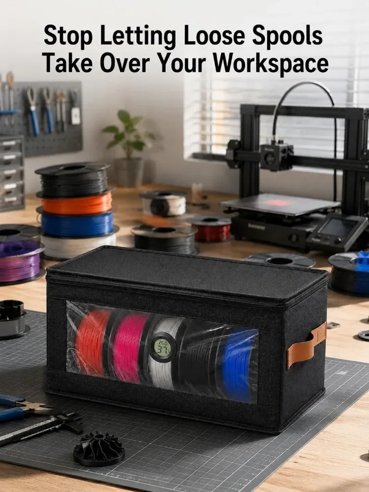 boîte de rangement pour filament d'imprimante 3d, organisateur pliable non tissé avec hygromètre et fenêtre transparente pour la maison, le bureau et l'espace de travail d'impression 3d