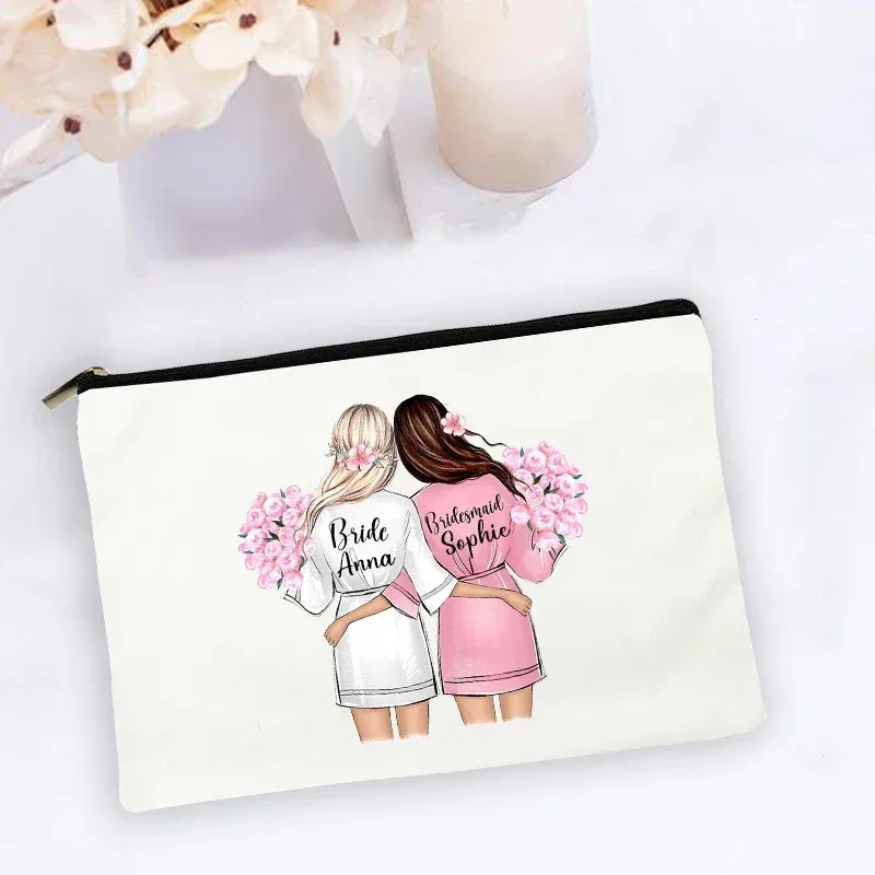 trousse de maquillage personnalisée avec nom personnalisé, sacs à cosmétiques, organisateur de toilette de voyage, rangement de mariée, étui de maquillage, cadeaux de demoiselle d'honneur de mariage