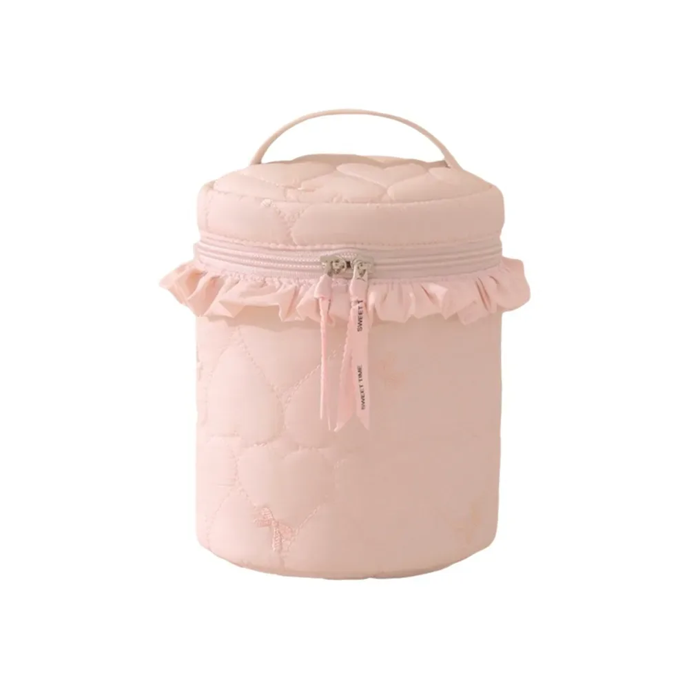 trousse de toilette cylindrique motif cœur multi-poches grande capacité couleurs bonbon pour maman