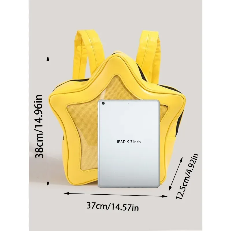 sac à dos pentagramme jaune populaire de grande capacité, sac anti-douleur à bandoulière y2k, sac à dos spice girl doux et cool, ita-bag