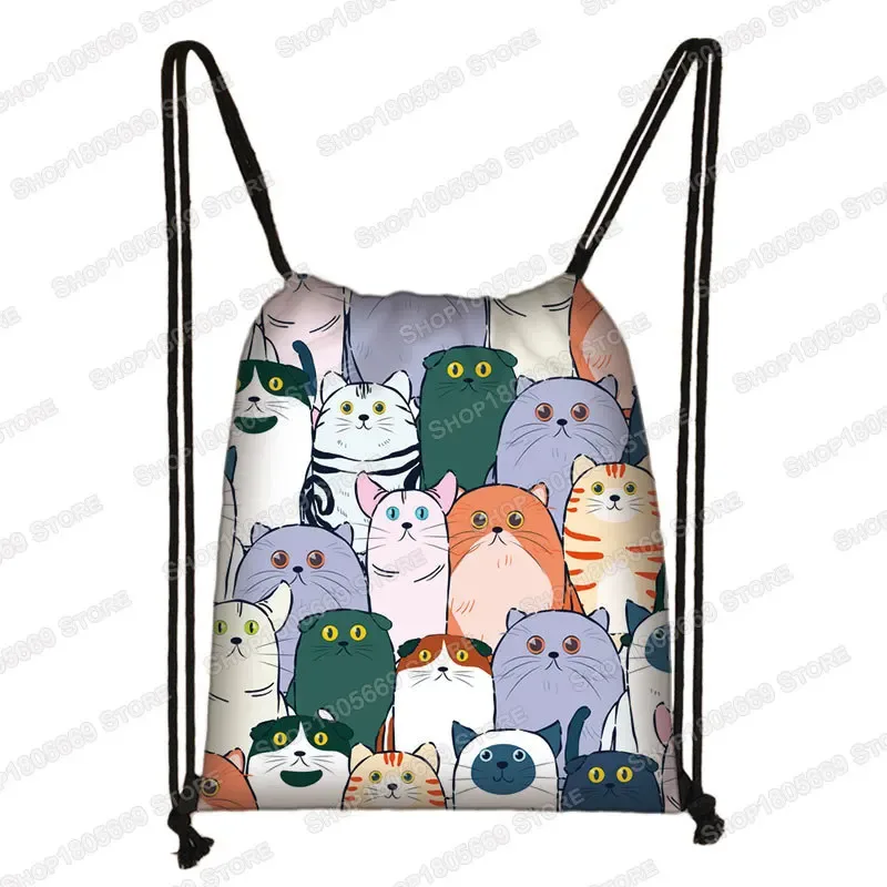 kawaii dessin animé chien chat sac à dos femmes sacs à cordon toile sac à bandoulière pour voyage filles sac à dos sacs de rangement porte-chaussures