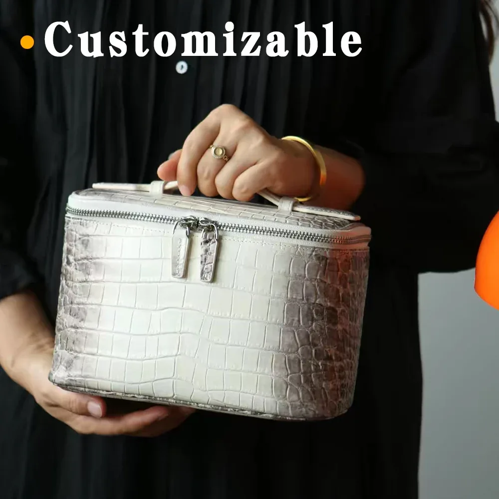 trousse de maquillage de luxe en cuir de crocodile gaufré, organisateur de toilette de voyage, pochette à cosmétiques portable, rangement pratique et durable pour femmes